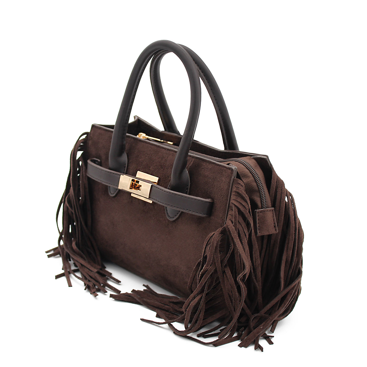 BORSA RIGIDA CON FRANGE CAFFE' 