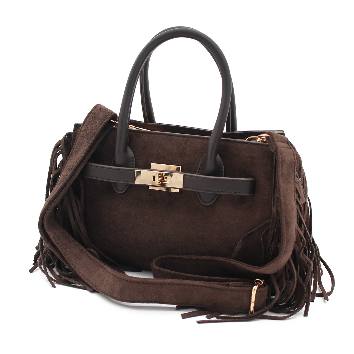 BORSA RIGIDA CON FRANGE CAFFE' 