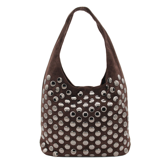 BORSA CAMOSCIO CAFFE' CON BORCHIE 
