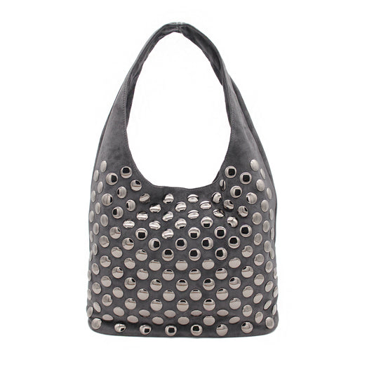 BORSA CAMOSCIO GRIGIO CON BORCHIE 