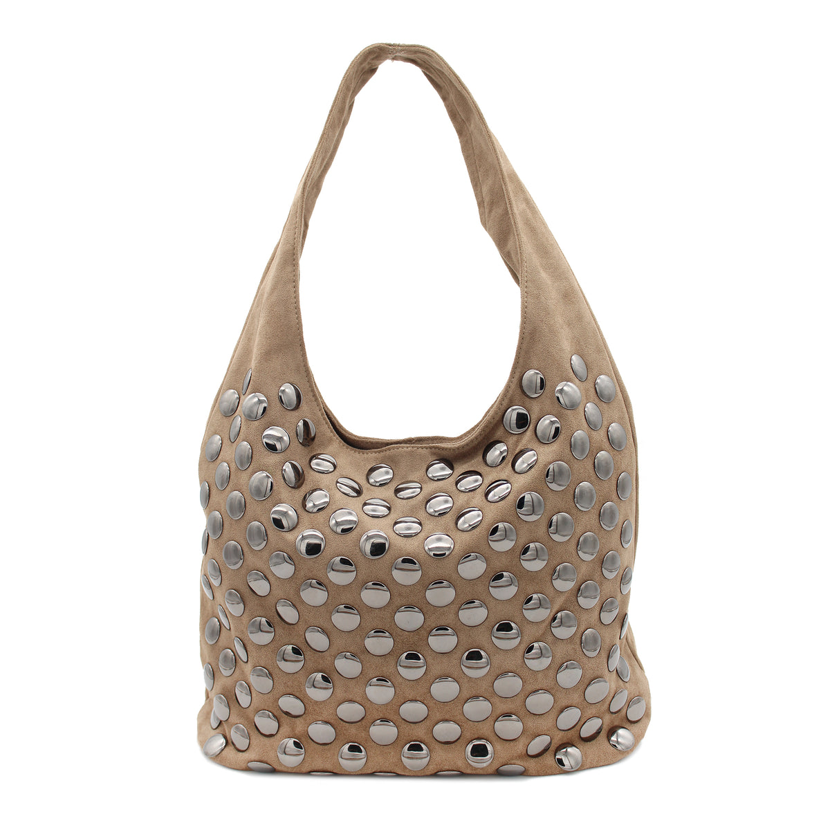 BORSA IN CAMOSCIO BEIGE CON BORCHIE 