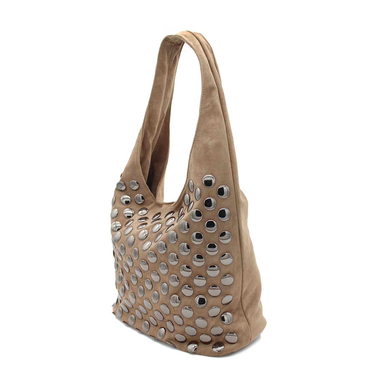 BORSA IN CAMOSCIO BEIGE CON BORCHIE 