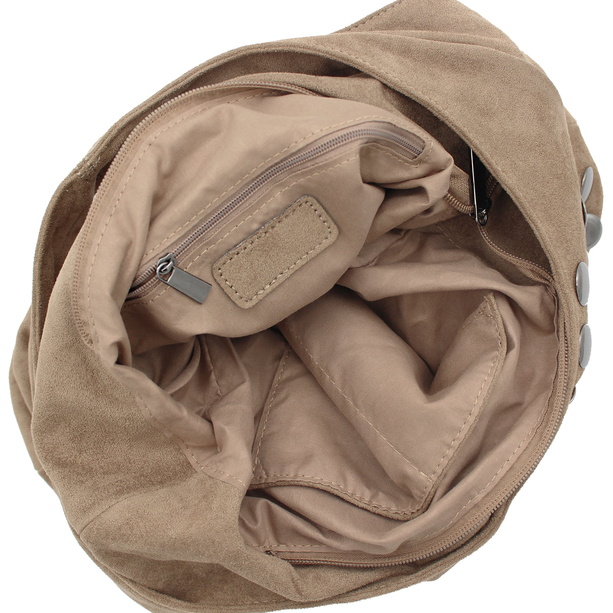 BORSA IN CAMOSCIO BEIGE CON BORCHIE 