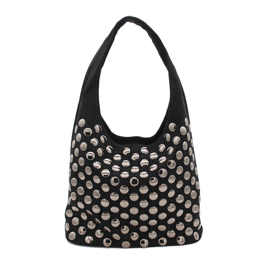 BORSA CAMOSCIO NERO CON BORCHIE 