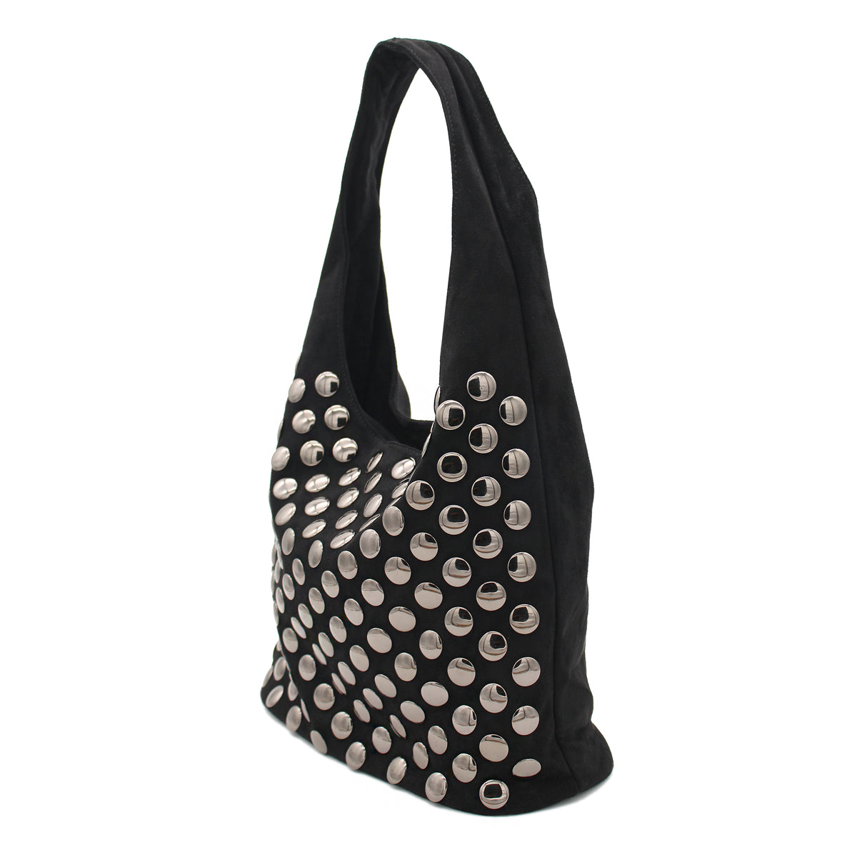 BORSA CAMOSCIO NERO CON BORCHIE 