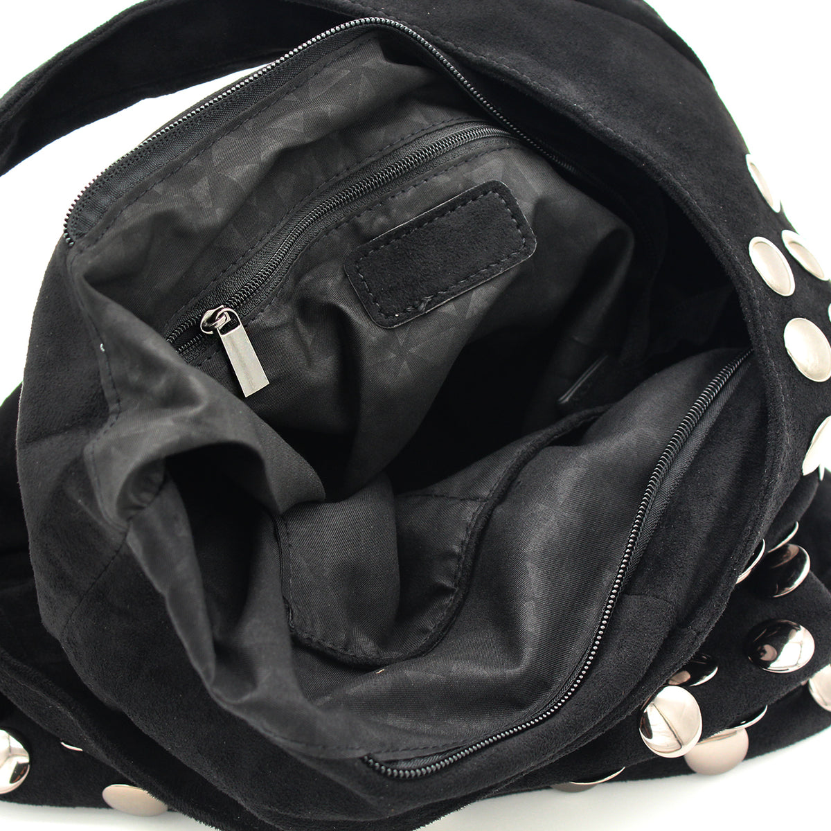 BORSA CAMOSCIO NERO CON BORCHIE 