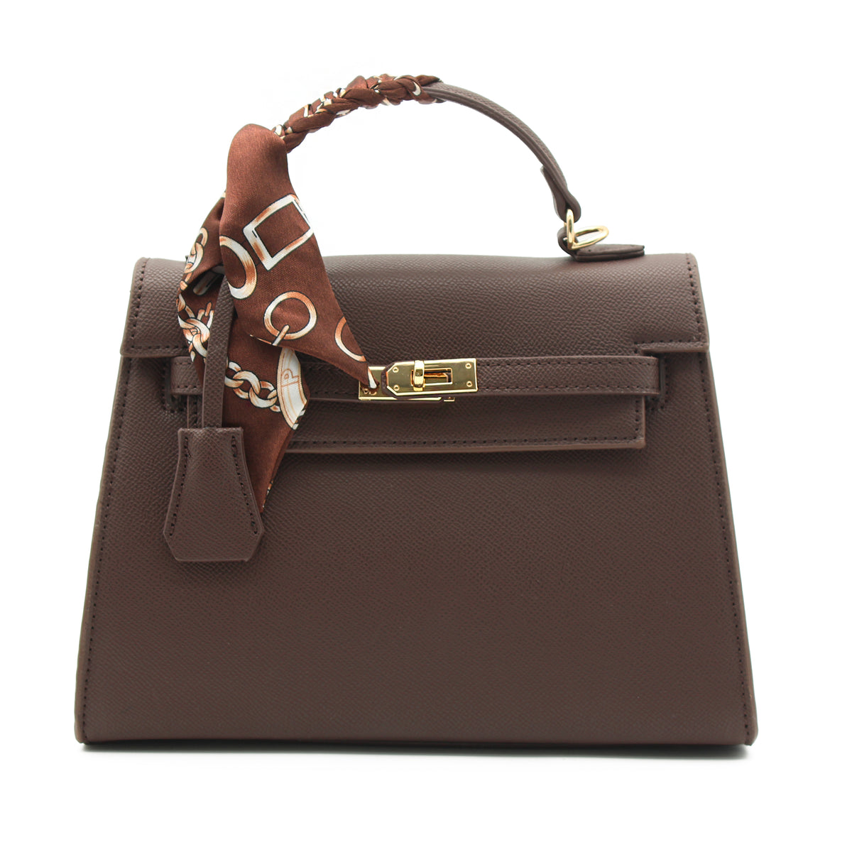 BORSA RIGIDA ECOPELLE CAFFE' CON FOULARD 
