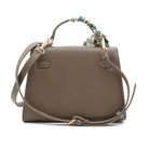BORSA RIGIDA ECOPELLE TORTORA CON FOULARD 