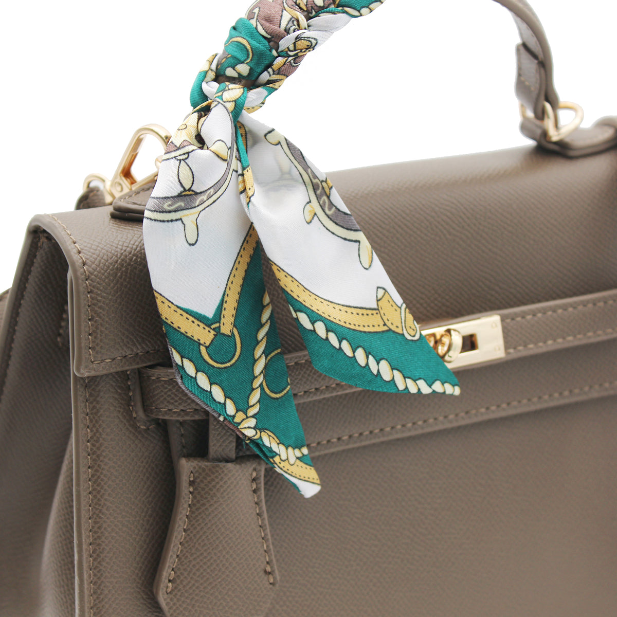 BORSA RIGIDA ECOPELLE TORTORA CON FOULARD 