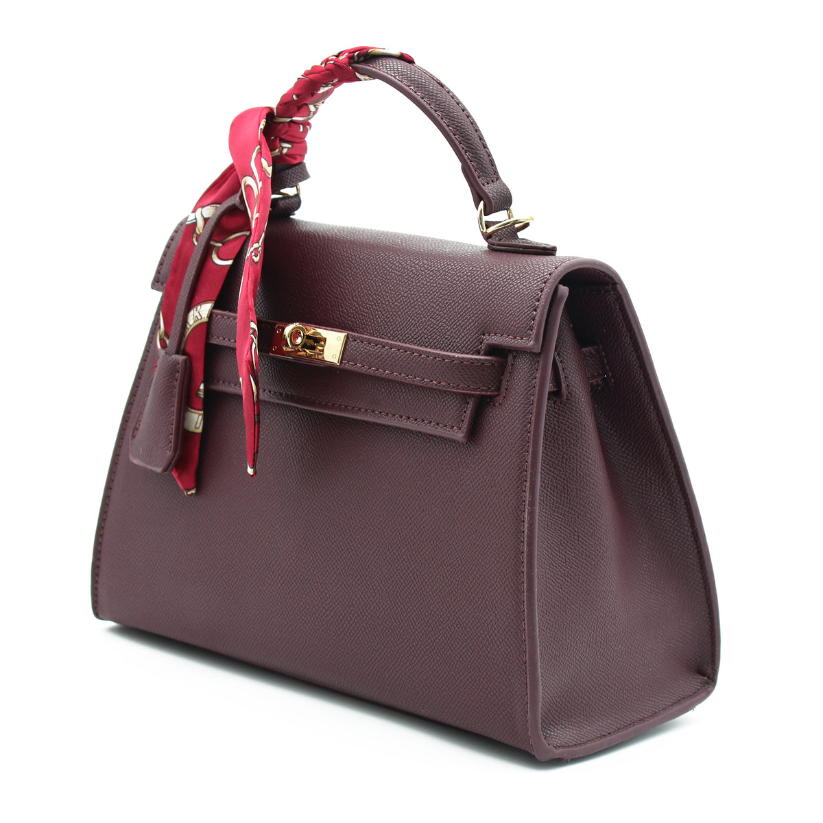 BORSA RIGIDA ECOPELLE BORDEAUX CON FOULARD 