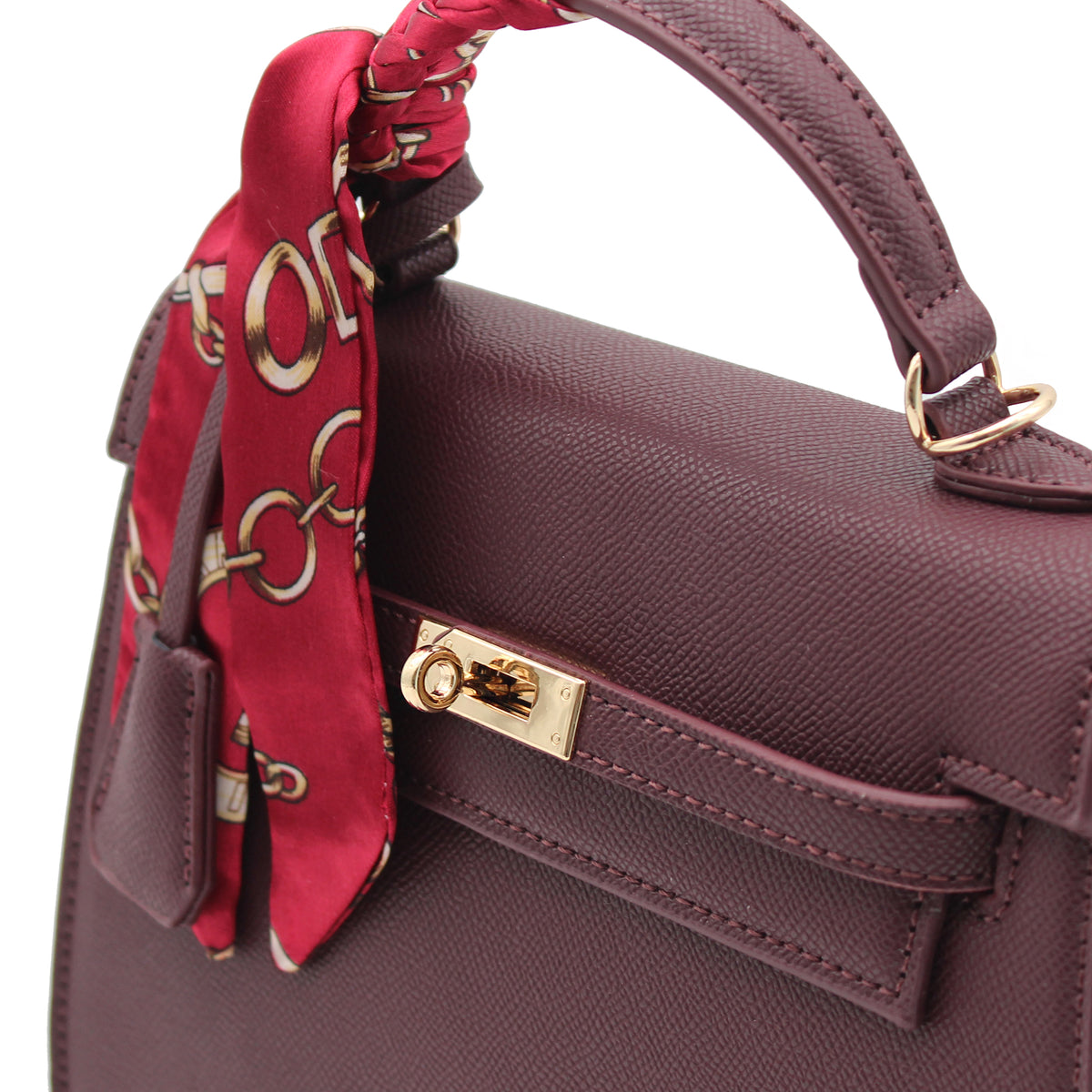 BORSA RIGIDA ECOPELLE BORDEAUX CON FOULARD 
