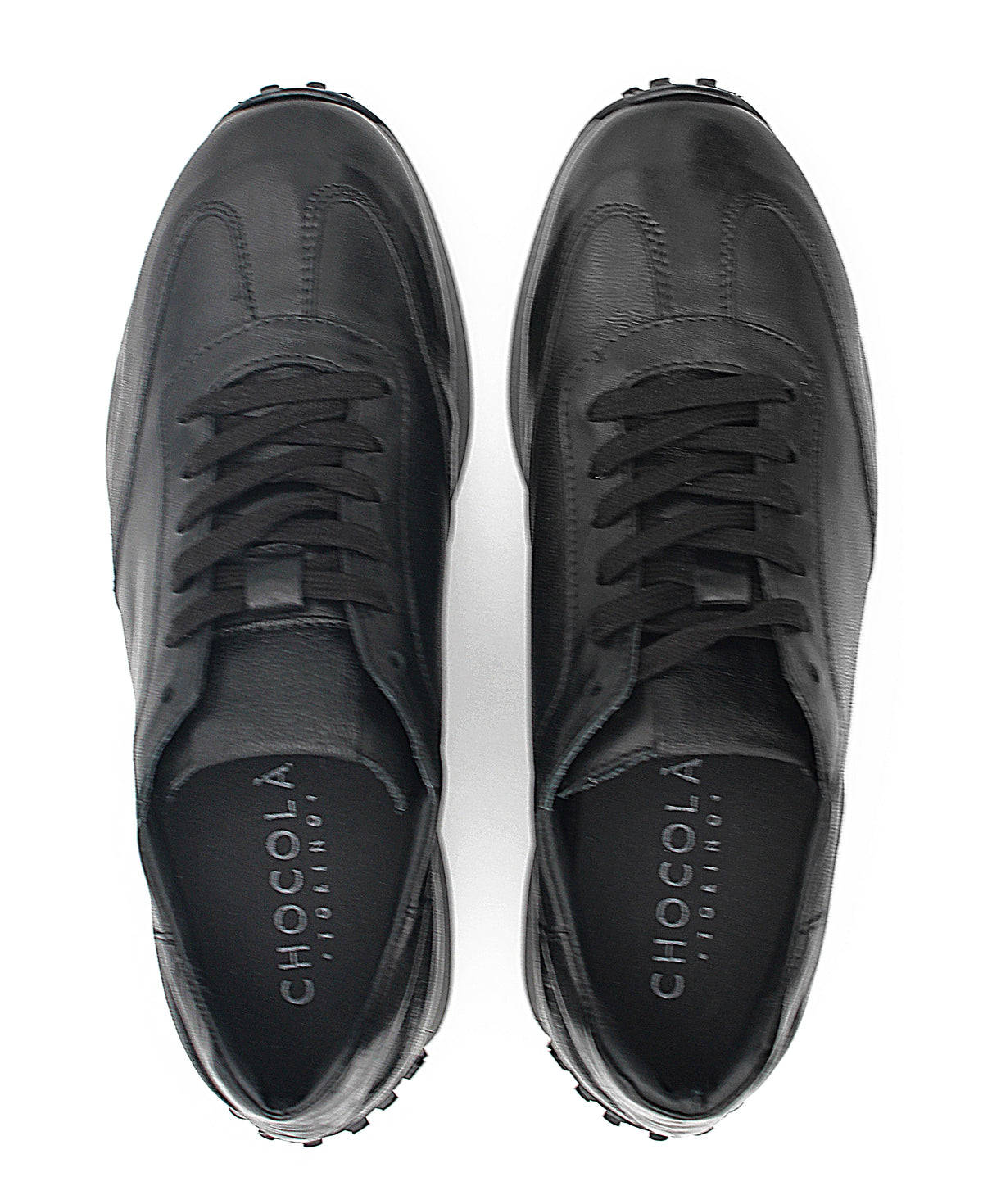 SNEAKERS IN PELLE NERO CON GOMMINI 