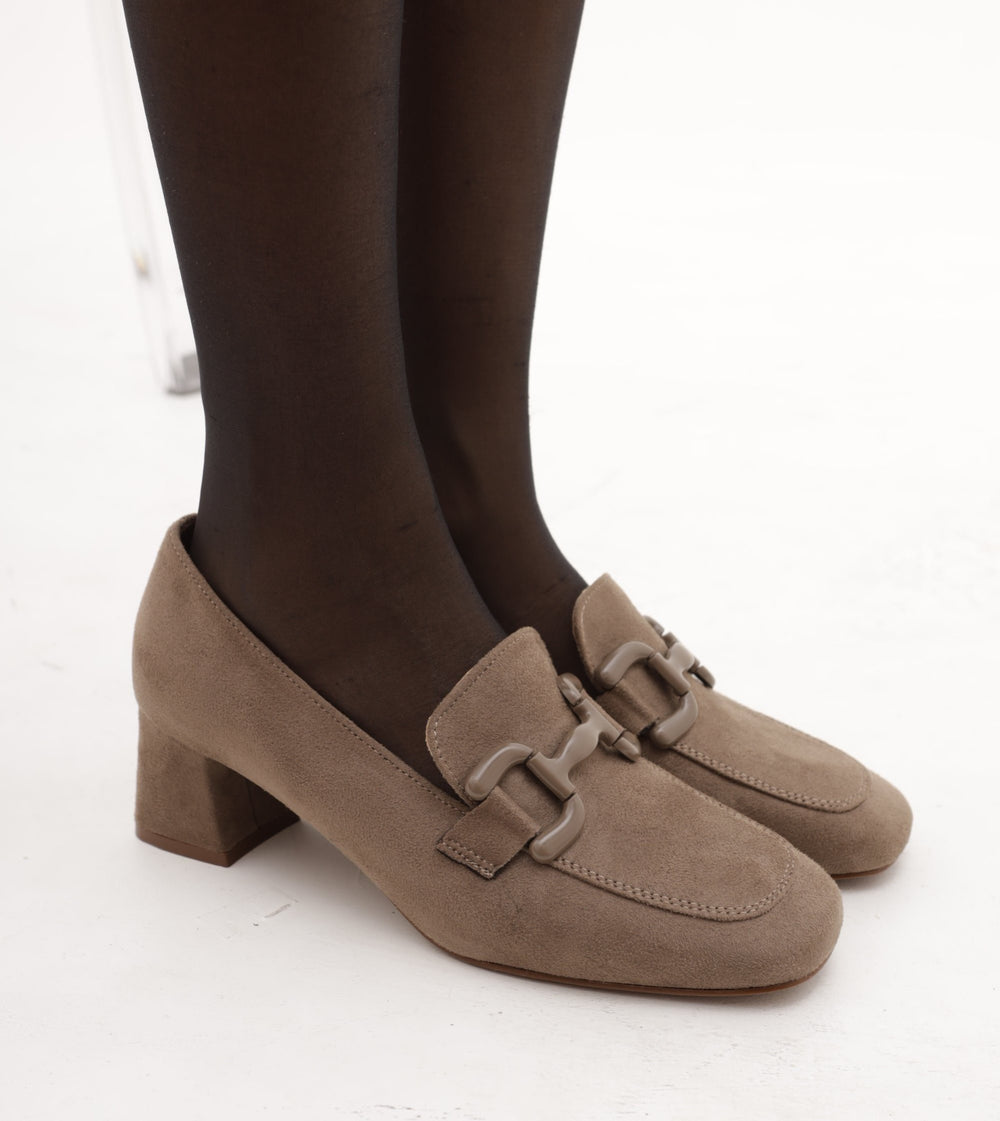 MOCASSINO TACCO SQUARE CHOCOLA' TAUPE