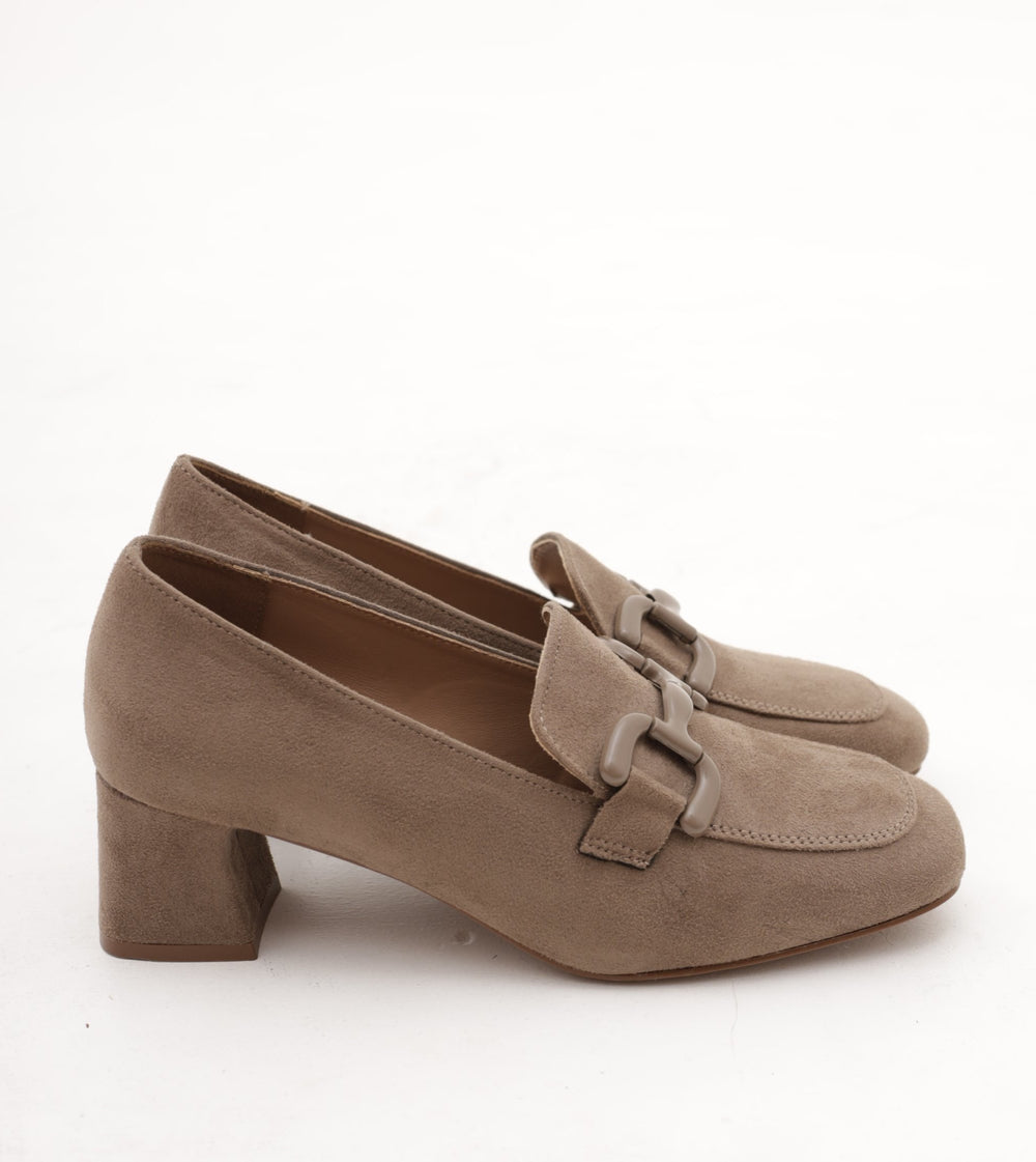 MOCASSINO TACCO SQUARE CHOCOLA' TAUPE