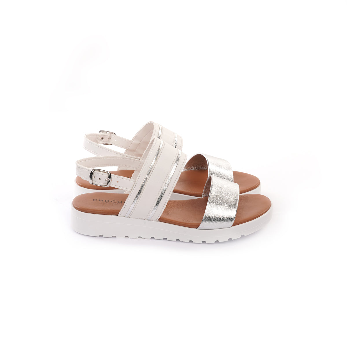 SANDALO ZEPPA DOPPIA FASCIA BIANCO<BR/> 
