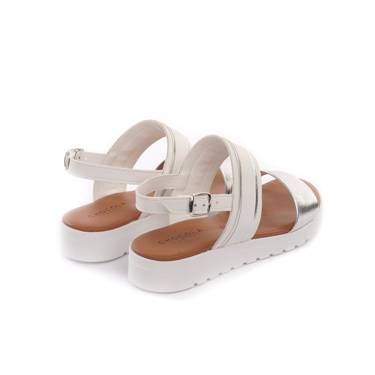SANDALO ZEPPA DOPPIA FASCIA BIANCO<BR/> 