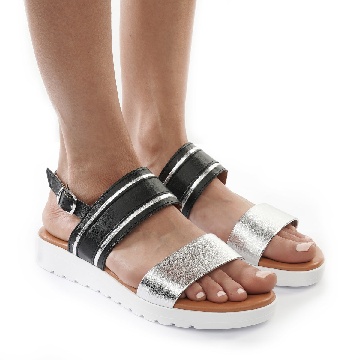 SANDALO ZEPPA DOPPIA FASCIA NERO<BR/> 