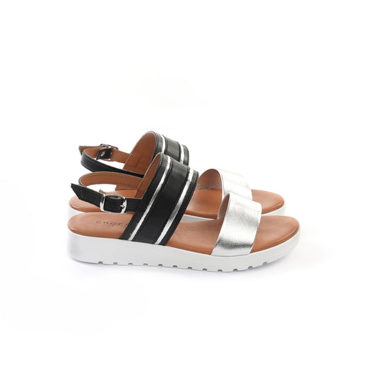 SANDALO ZEPPA DOPPIA FASCIA NERO<BR/> 