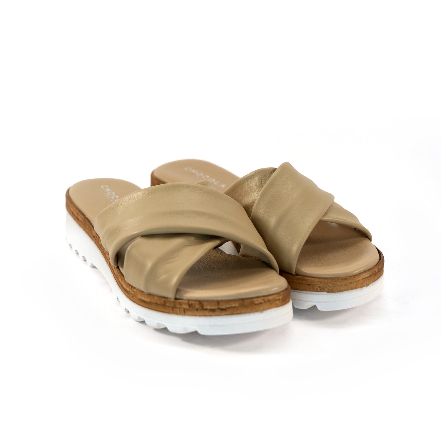 CIABATTA INCROCIATA VERA PELLE BEIGE<BR/> 