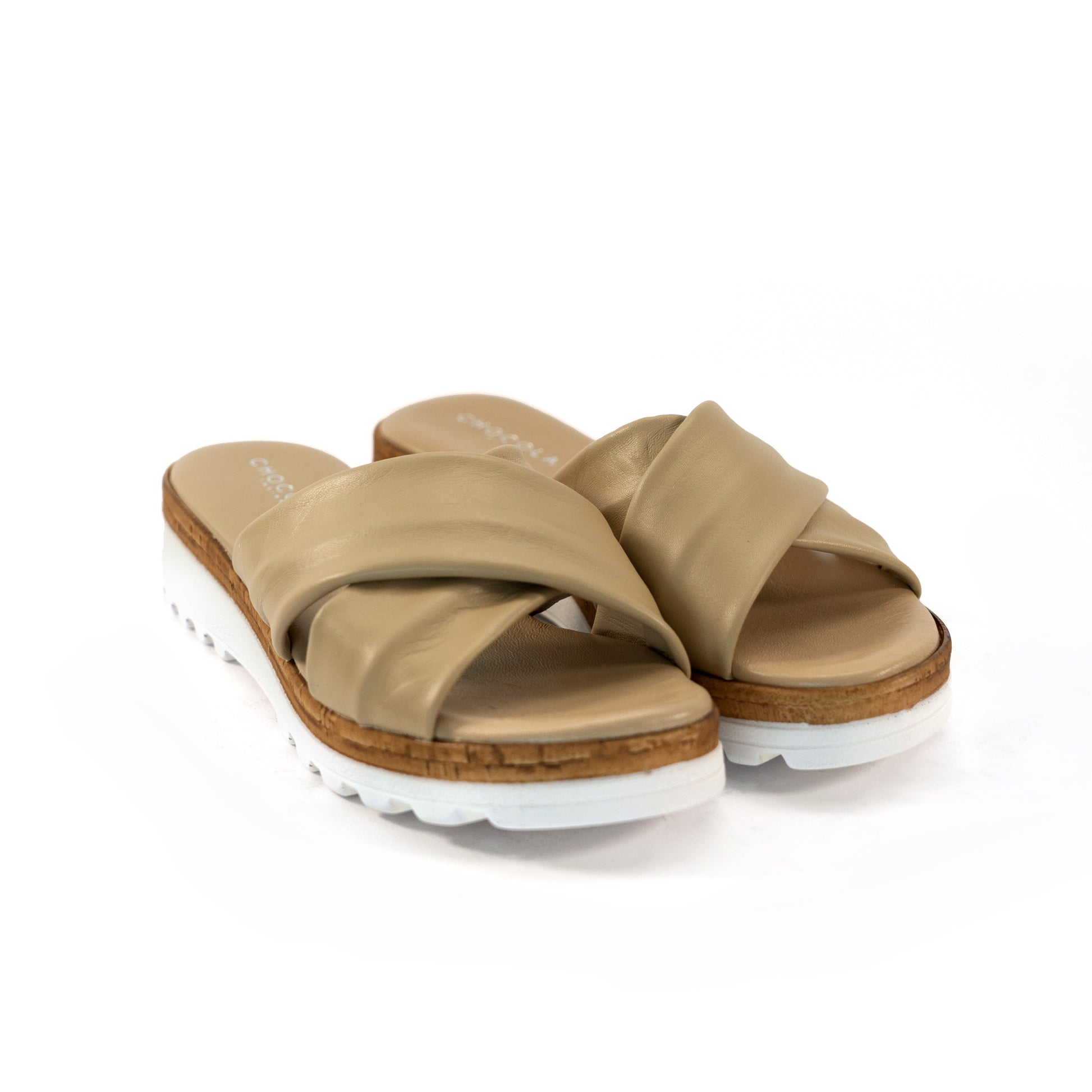 CIABATTA INCROCIATA VERA PELLE BEIGE<BR/> 