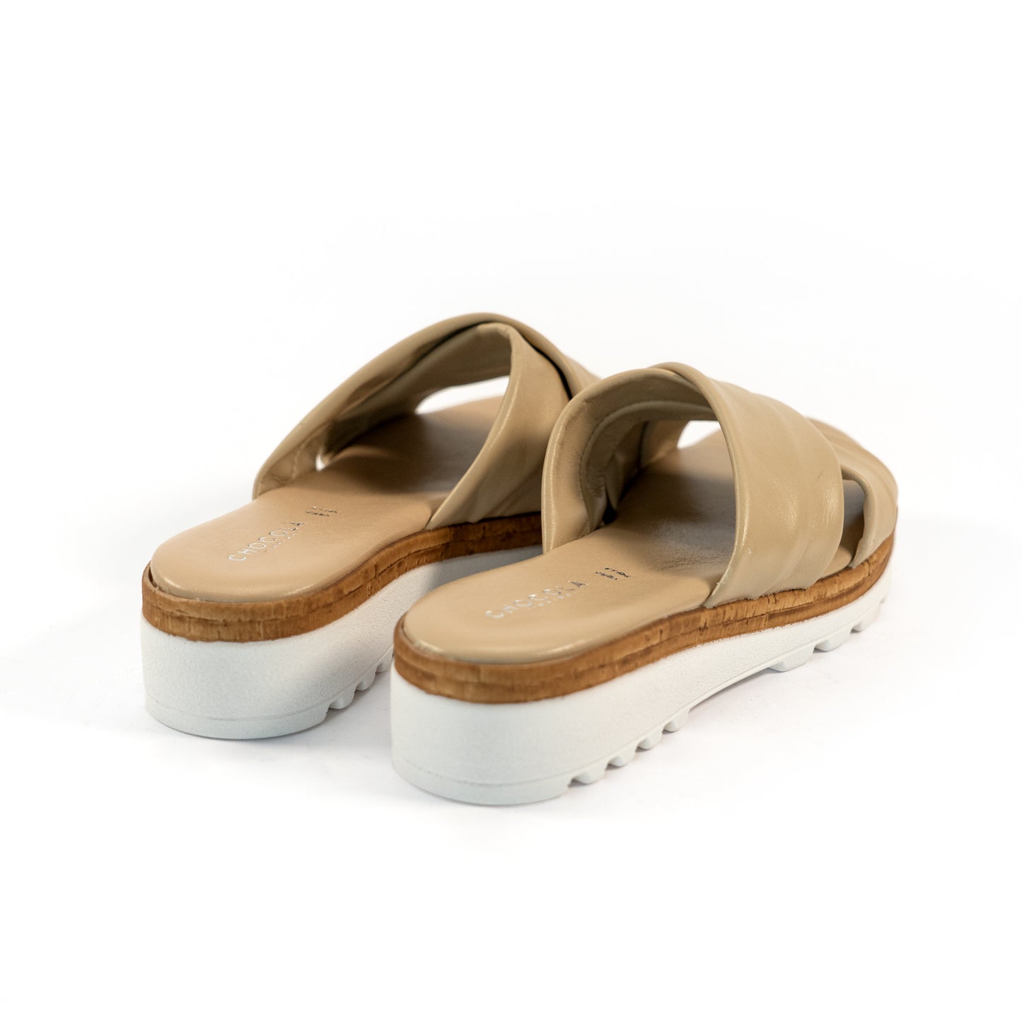 CIABATTA INCROCIATA VERA PELLE BEIGE<BR/> 