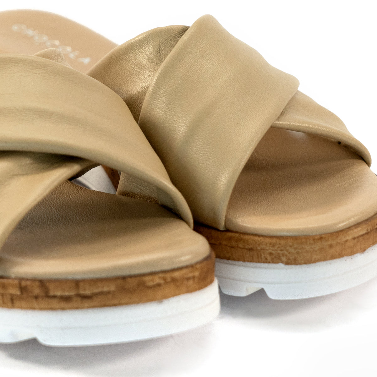 CIABATTA INCROCIATA VERA PELLE BEIGE<BR/> 