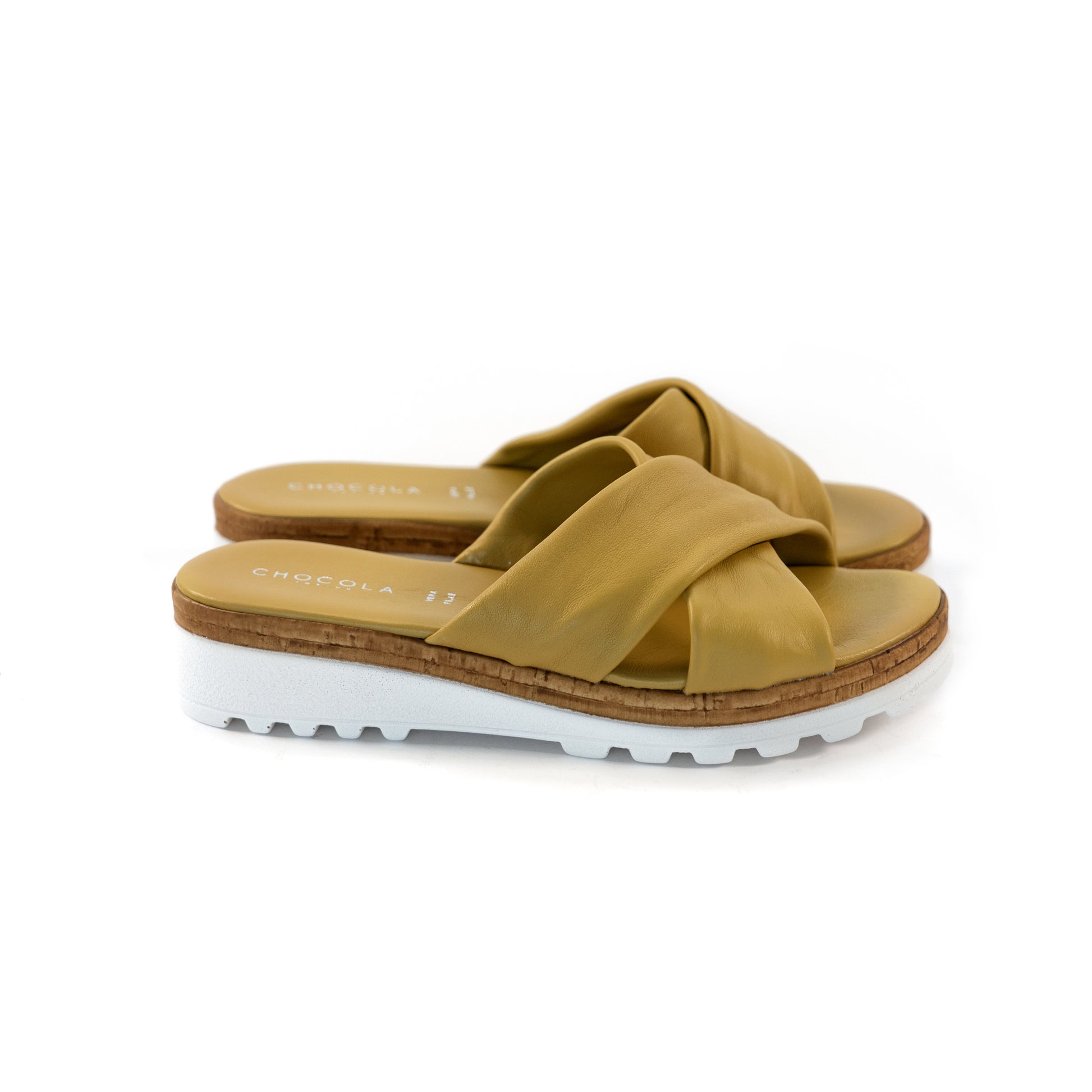 CIABATTA INCROCIATA VERA PELLE GIALLO<BR/> 