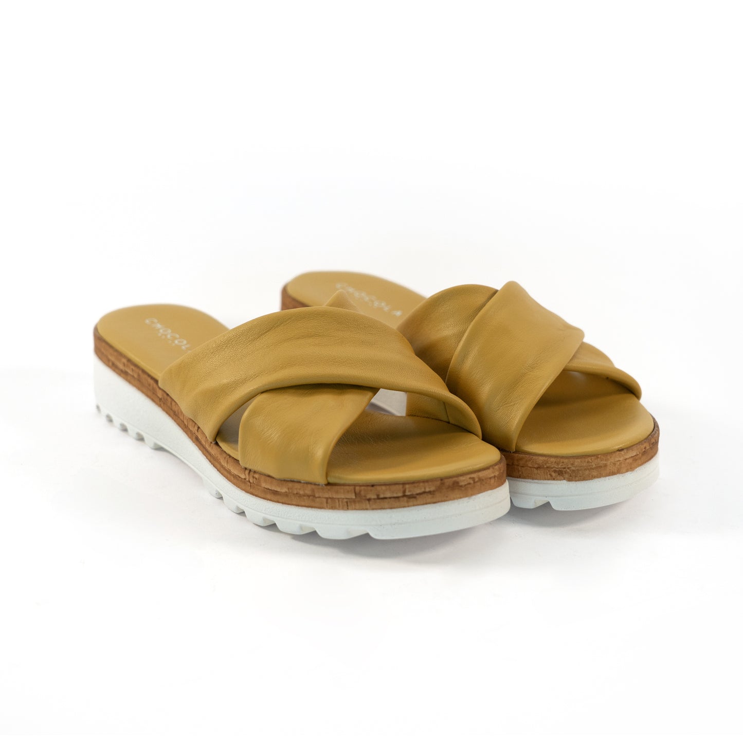 CIABATTA INCROCIATA VERA PELLE GIALLO<BR/> 