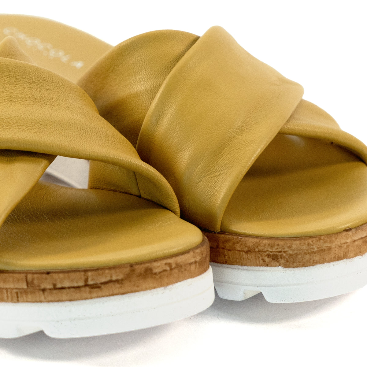 CIABATTA INCROCIATA VERA PELLE GIALLO<BR/> 