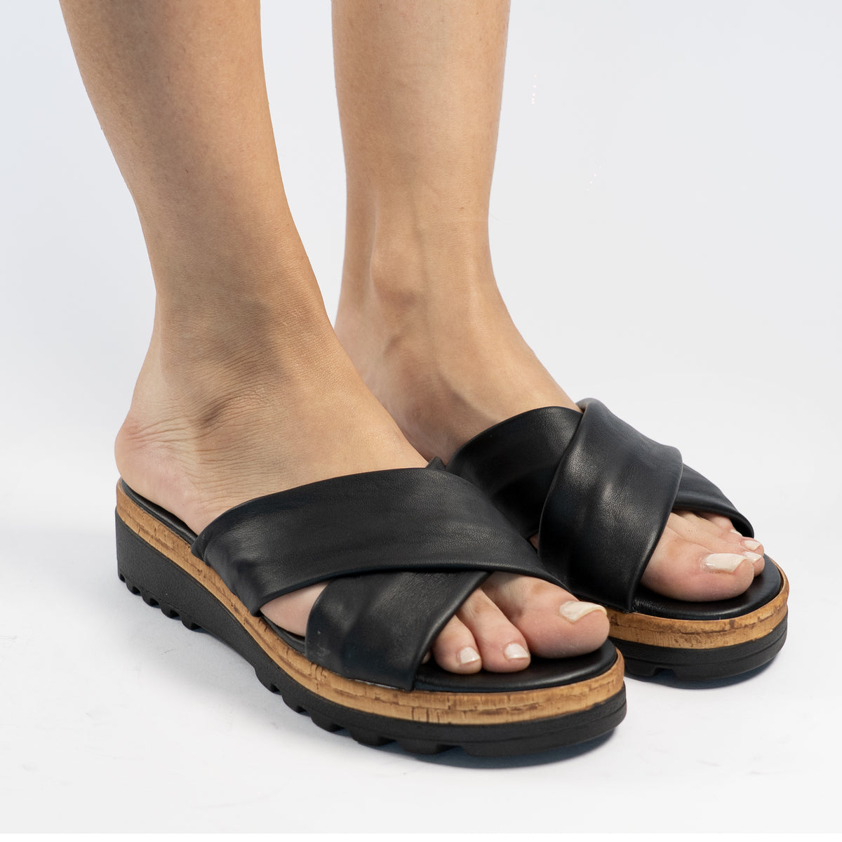 CIABATTA INCROCIATA VERA PELLE NERO<BR/> 