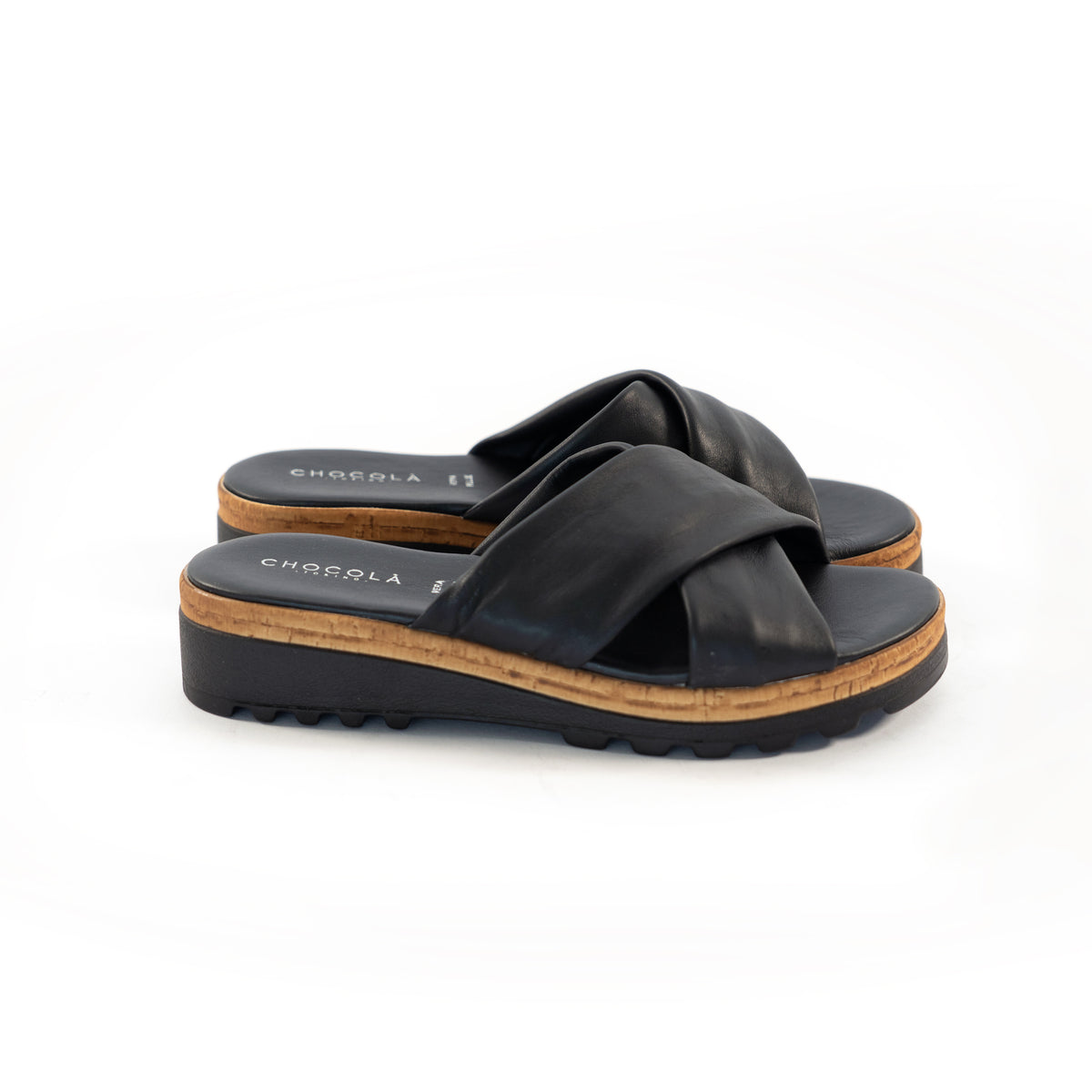 CIABATTA INCROCIATA VERA PELLE NERO<BR/> 