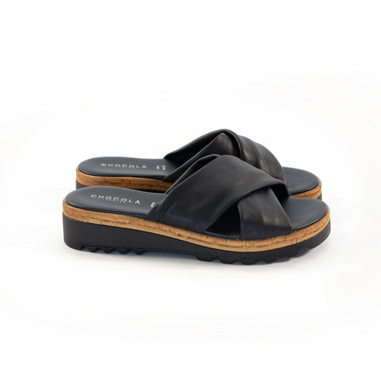 CIABATTA INCROCIATA VERA PELLE NERO<BR/> 