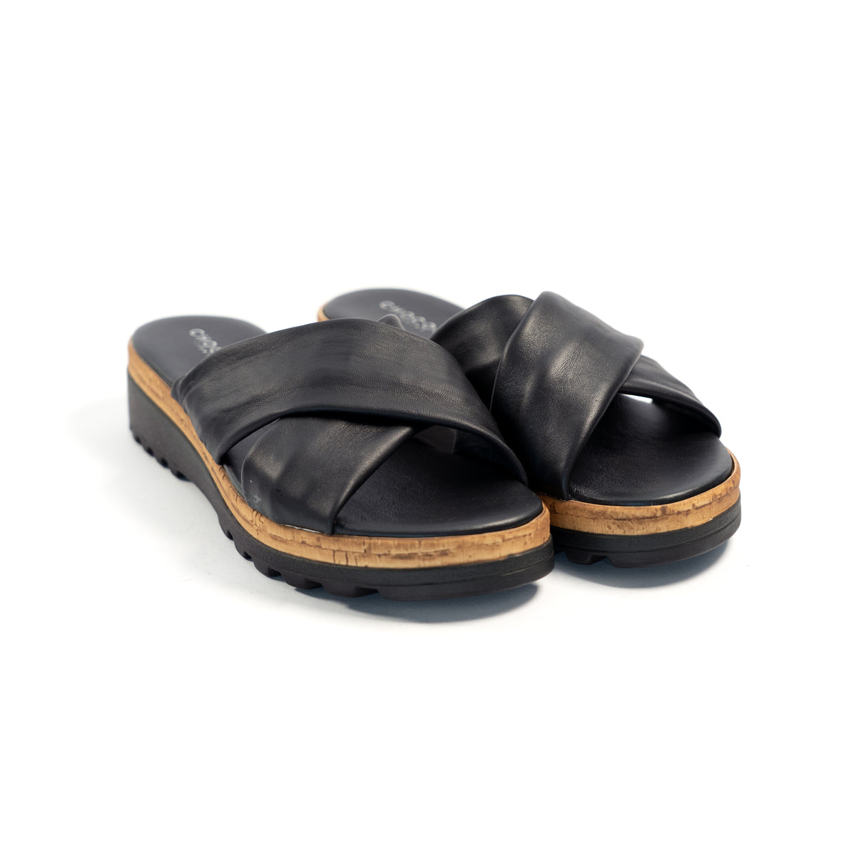 CIABATTA INCROCIATA VERA PELLE NERO<BR/> 