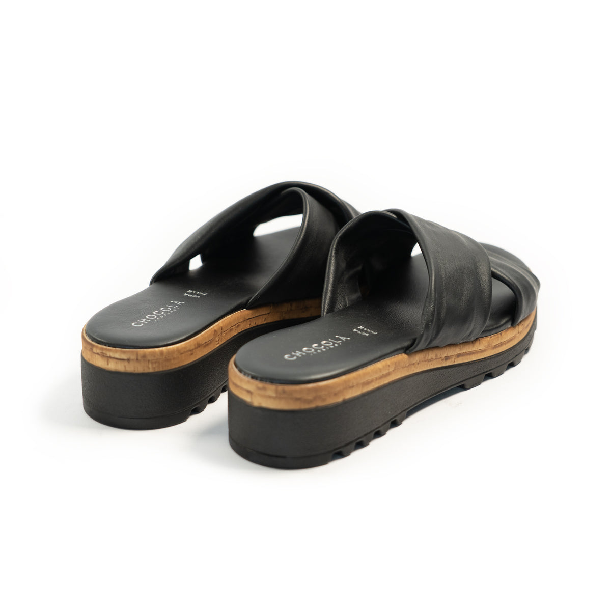 CIABATTA INCROCIATA VERA PELLE NERO<BR/> 