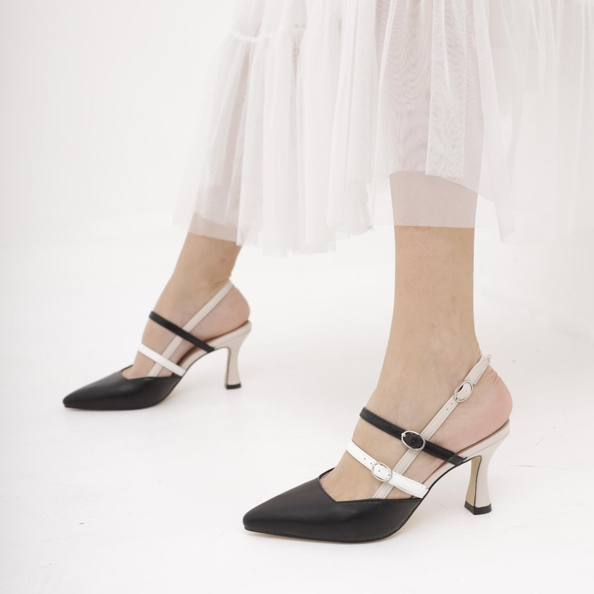 SLINGBACK CINTURINI BICOLORE NERO 