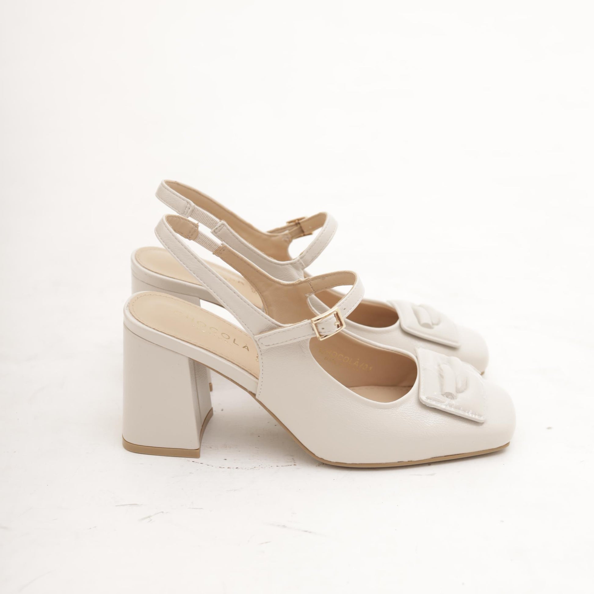 SLINGBACK ACCESSORIO QUADRATO PANNA 