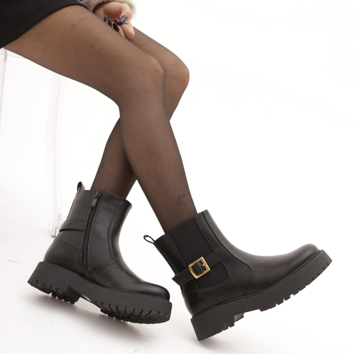 STIVALETTO ELASTICI BASSO FIBBIA NERO 