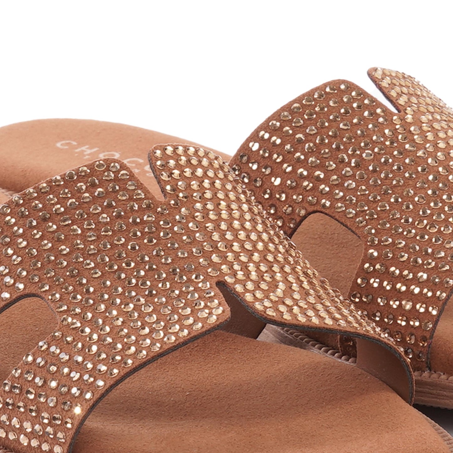 CIABATTINA H CON STRASS CUOIO<BR/> 