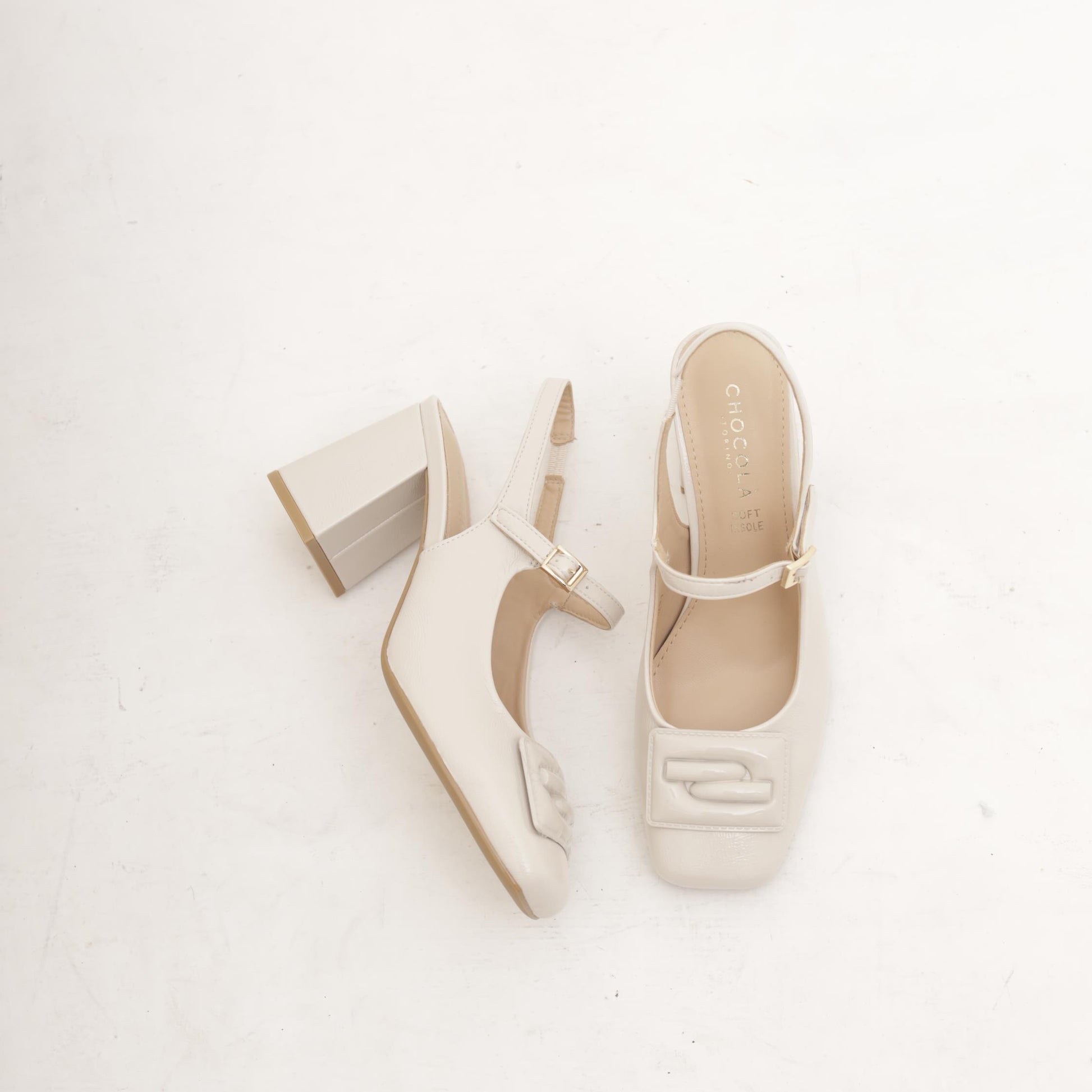 SLINGBACK ACCESSORIO QUADRATO PANNA 