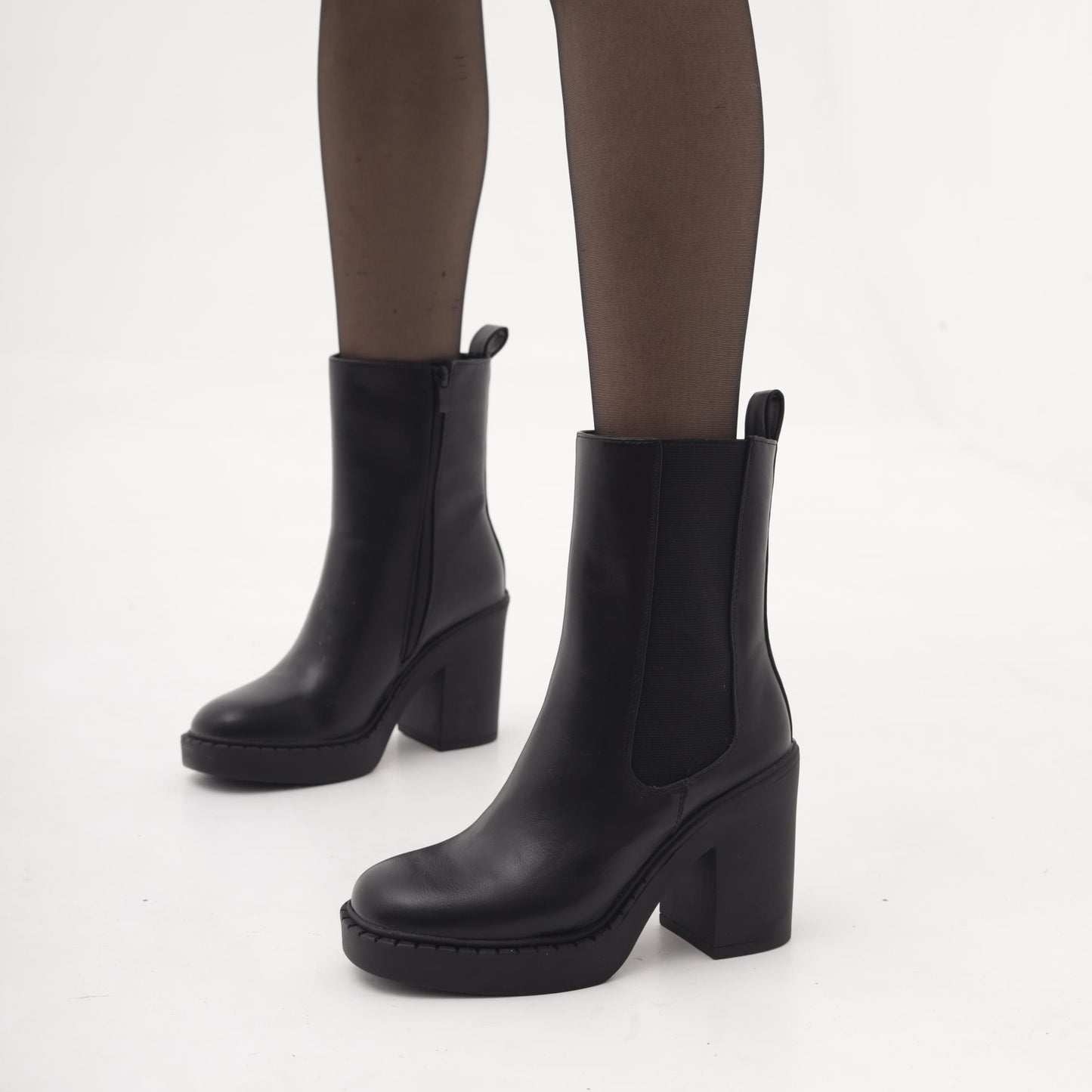 STIVALETTO ELASTICO ZIP TACCO NERO 