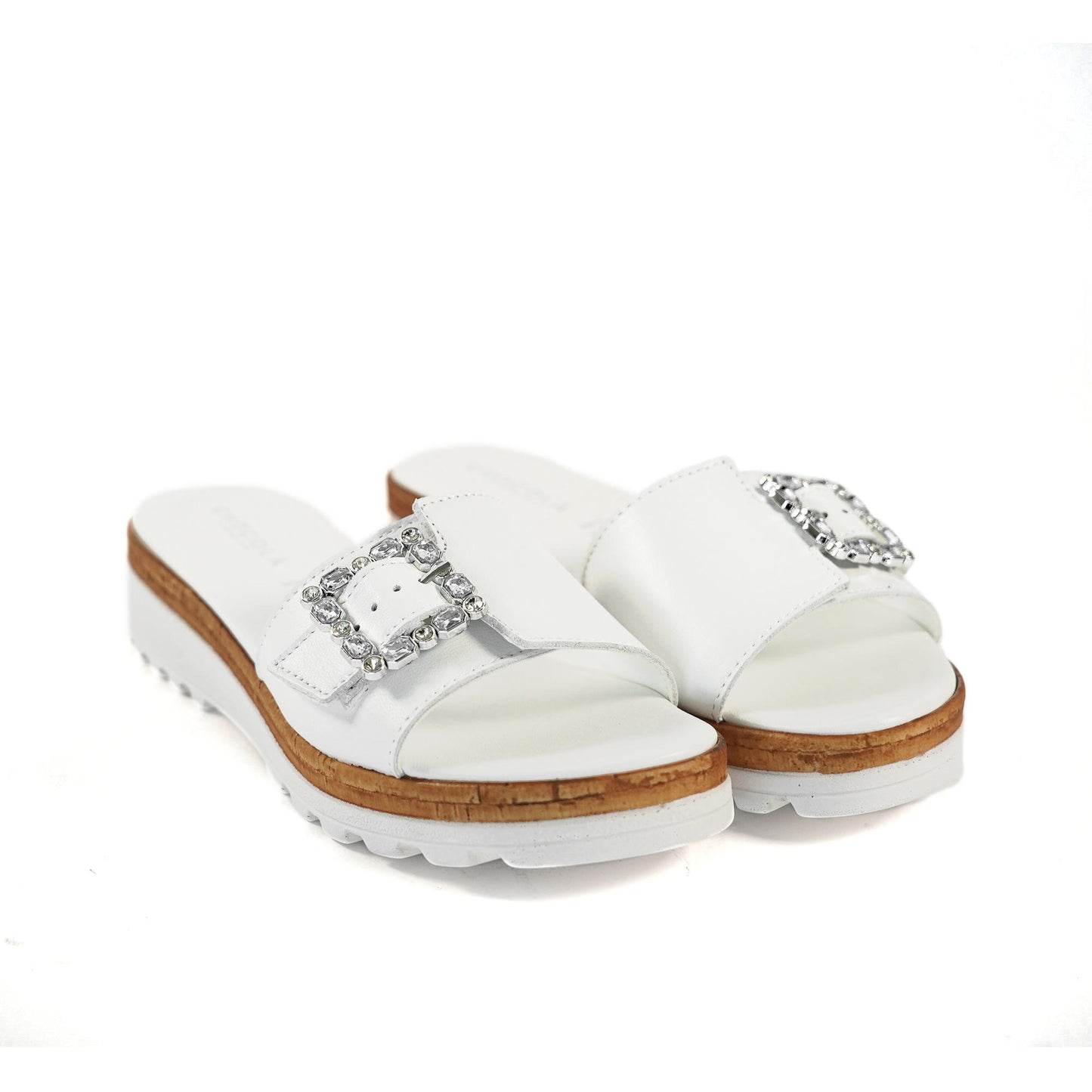 CIABATTA FIBBIA VERA PELLE BIANCO<BR/> 