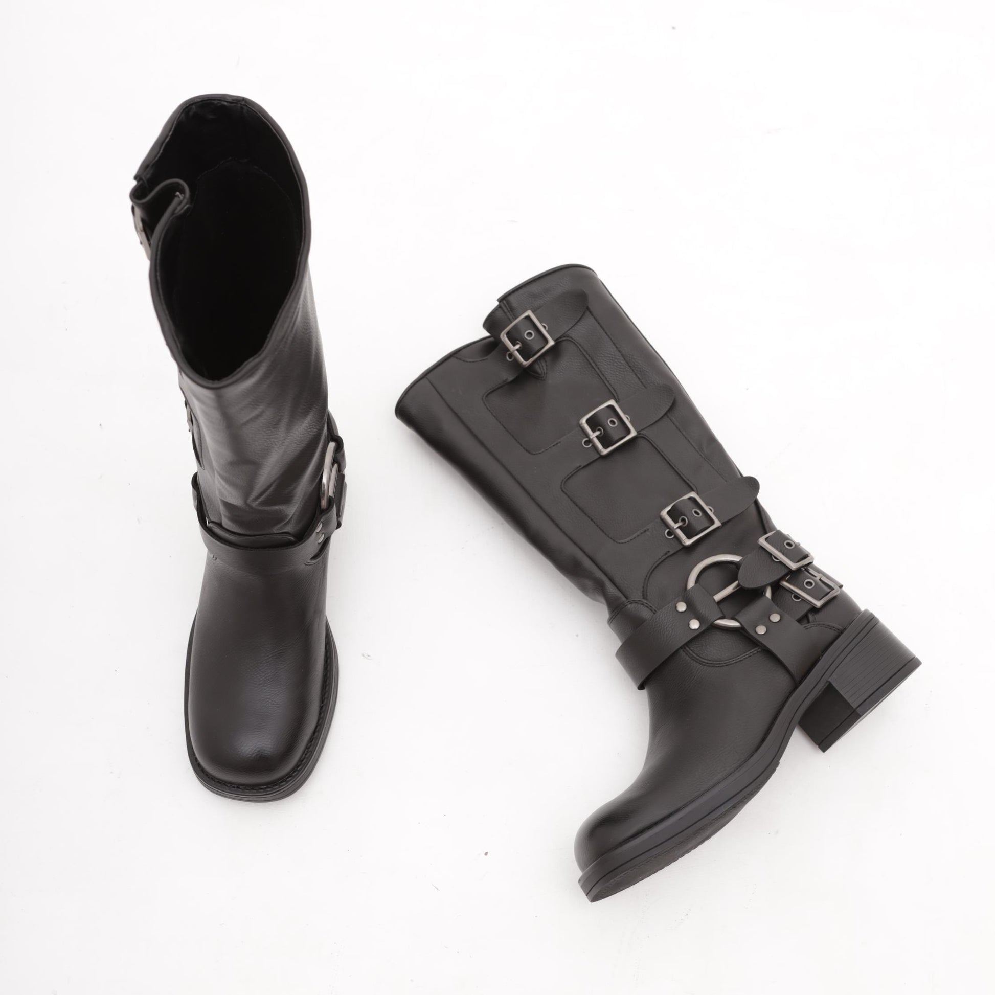 BIKER ALTO QUADRATO FIBBIE NERO 