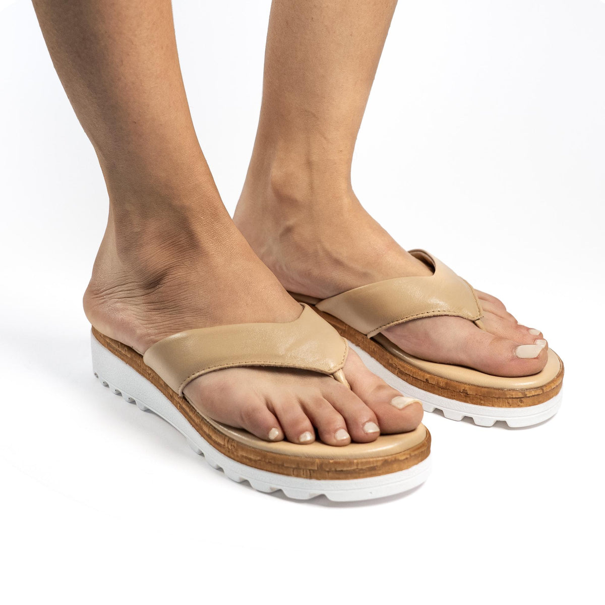 CIABATTA INFRADITO VERA PELLE BEIGE<BR/> 