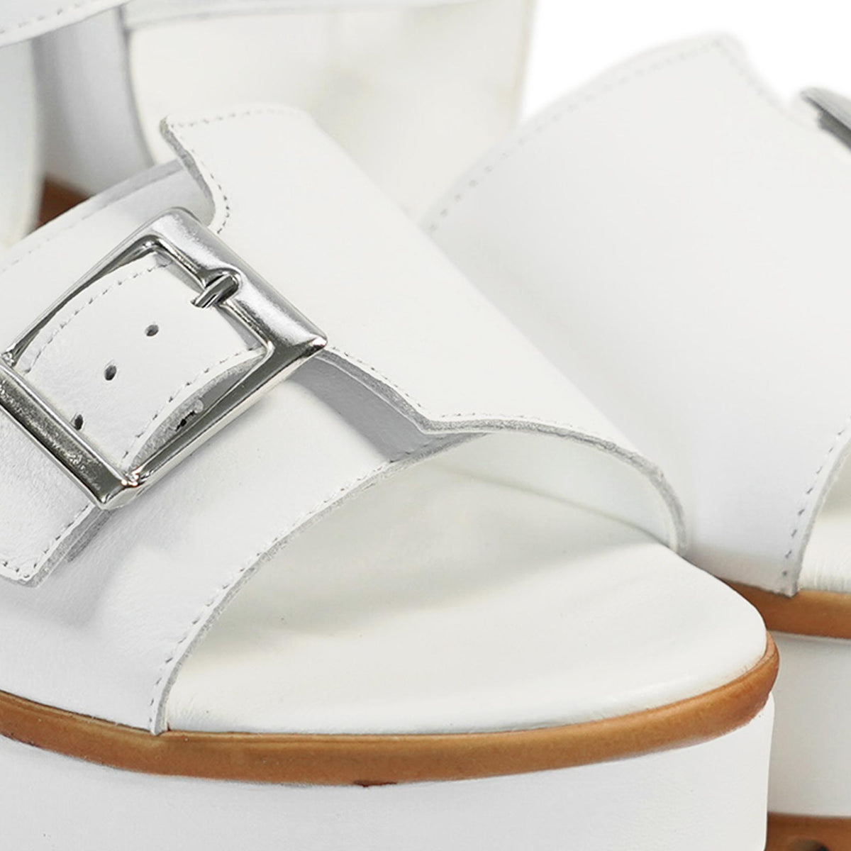 SANDALO FIBBIA VERA PELLE BIANCO<BR/> 