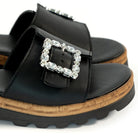CIABATTA FIBBIA VERA PELLE NERO<BR/> 