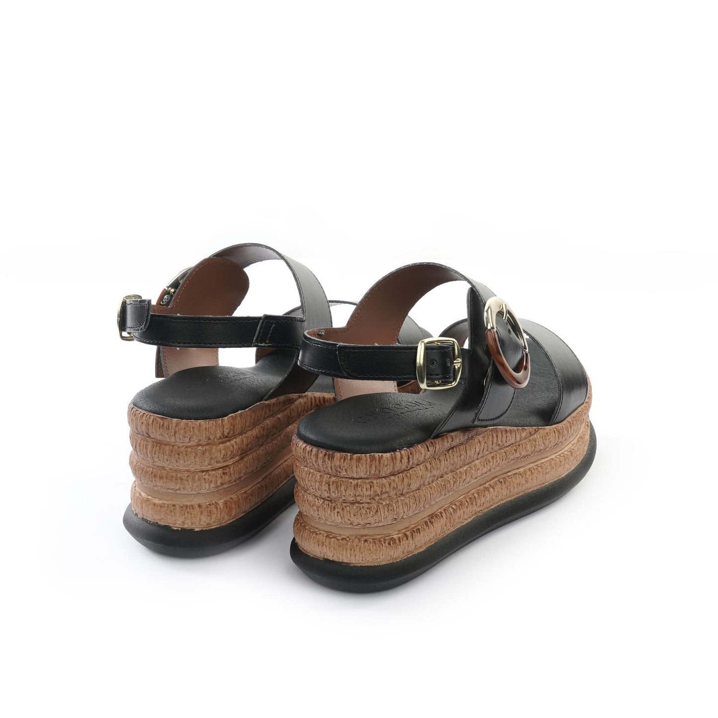 SANDALO PLATFORM DOPPIA FASCIA FIBBIA NERO<BR/> 