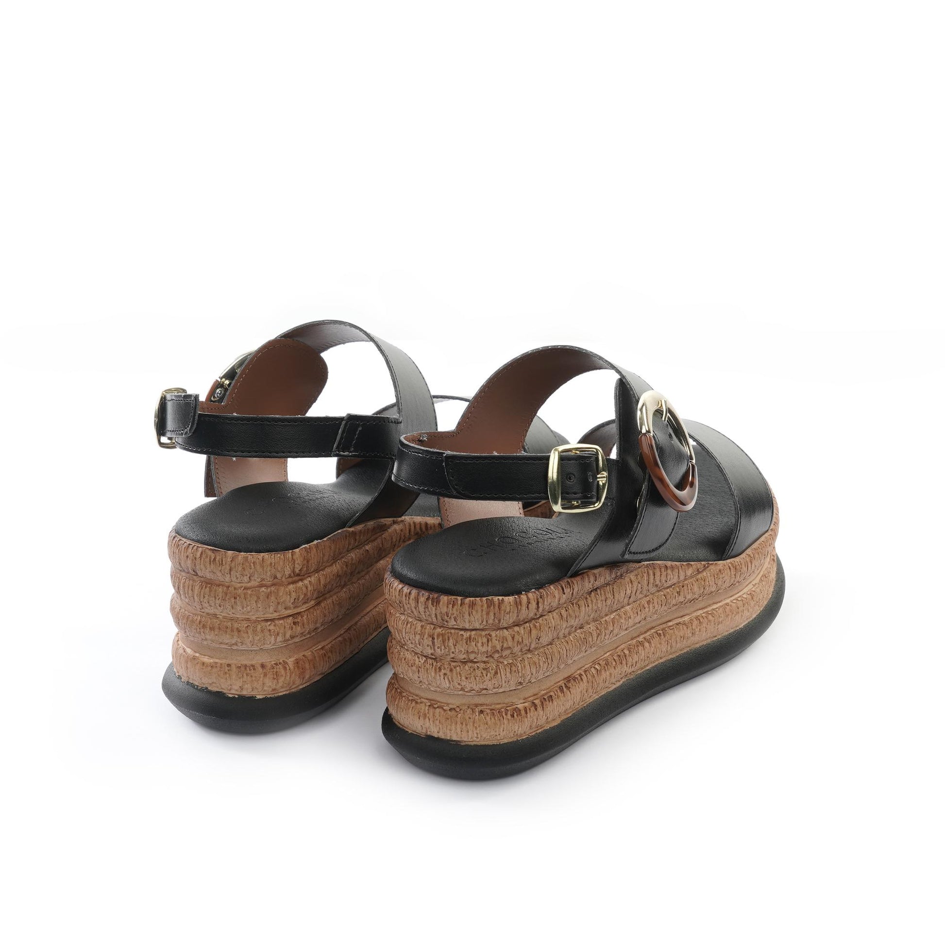 SANDALO PLATFORM DOPPIA FASCIA FIBBIA NERO<BR/> 