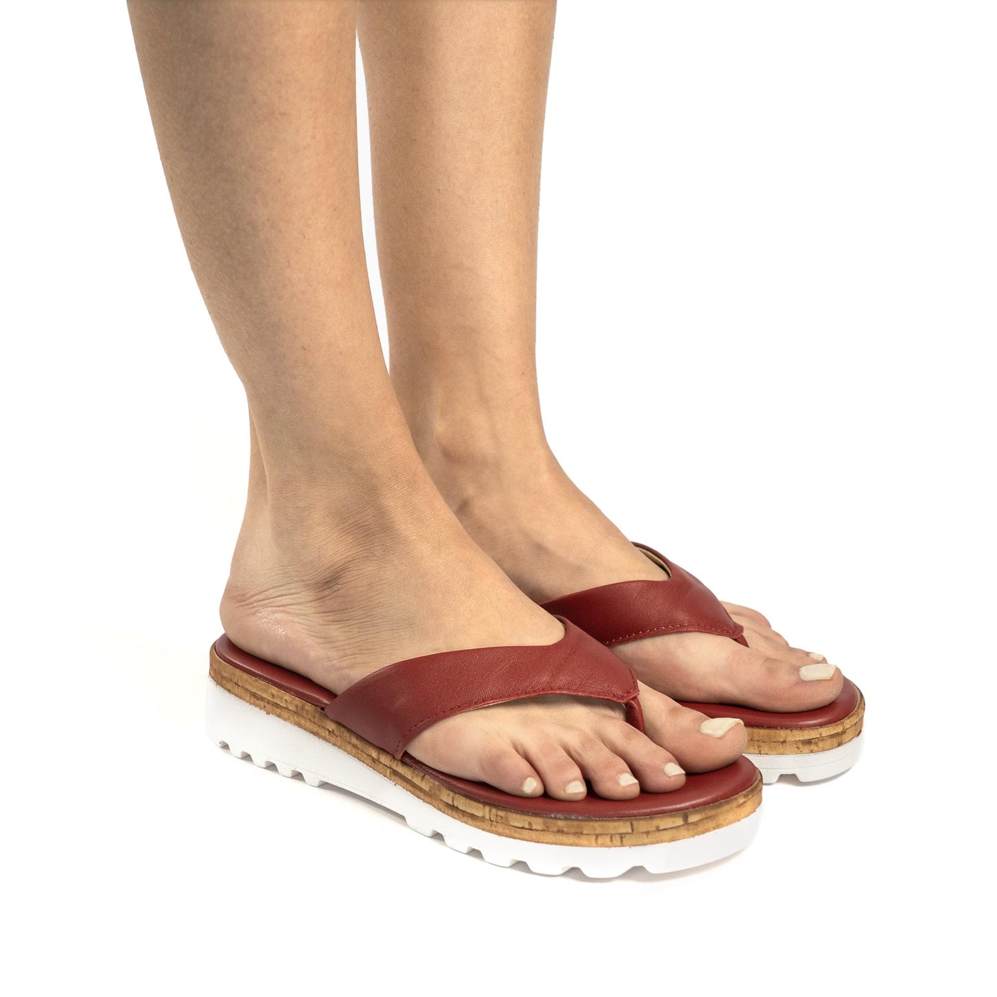 CIABATTA INFRADITO VERA PELLE ROSSO<BR/> 