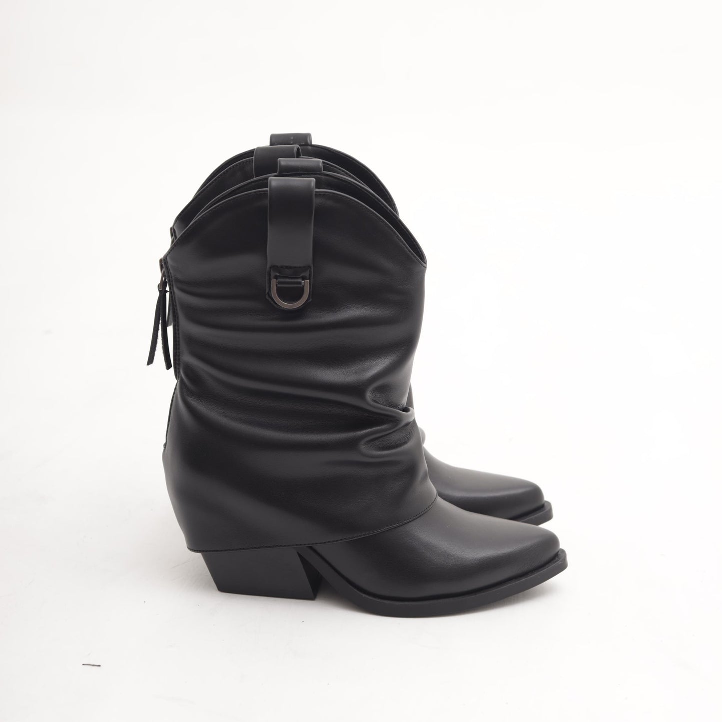 STIVALETTO TEXANO RISVOLTATO NERO 