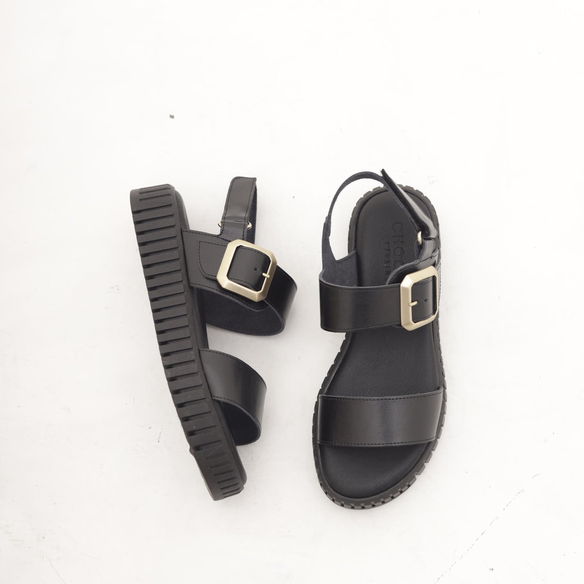 SANDALO DOPPIA FASCIA VERA PELLE NERO 